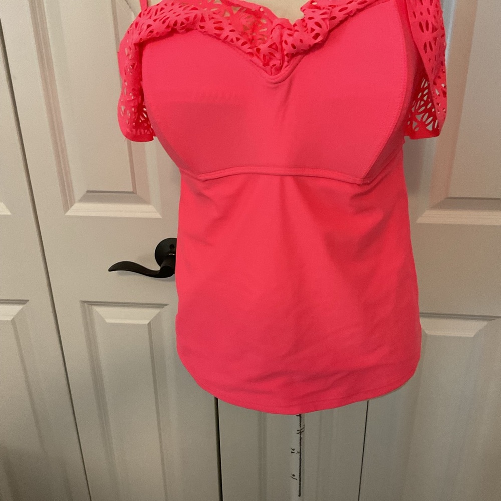 Pink Ruffle Women's Swim Top - Picture 3 of 10